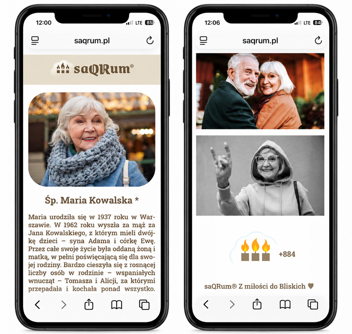 Wygląd życiorysu po zeskanowaniu tabliczki z kodem QR za pomocą smartfona.